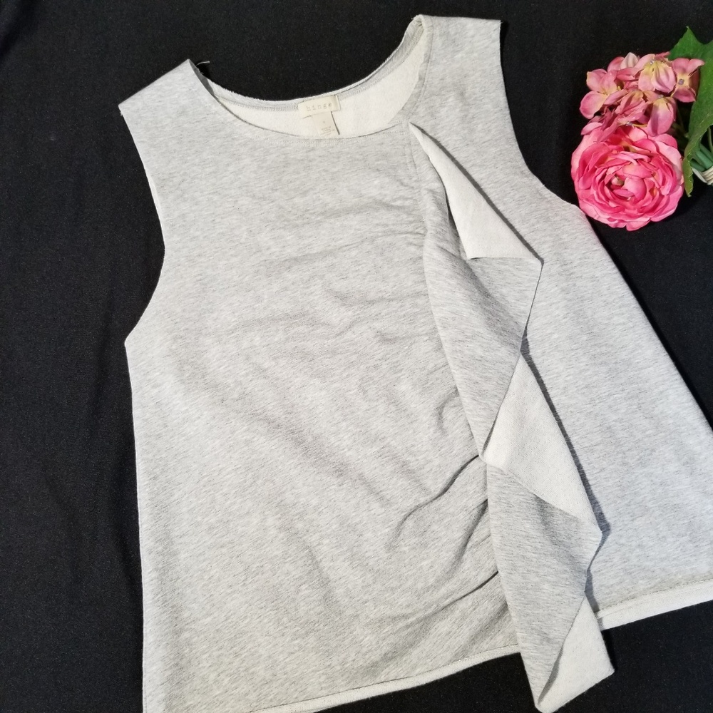 Hinge  gray asymmetrical  ruffle  sleeveless  top